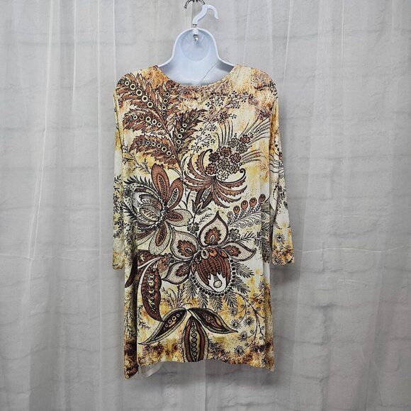 Simply Emma Blouse Grunge Whimsigoth Retro Floral Beaded Brown Green 1X - Picture 7 of 12